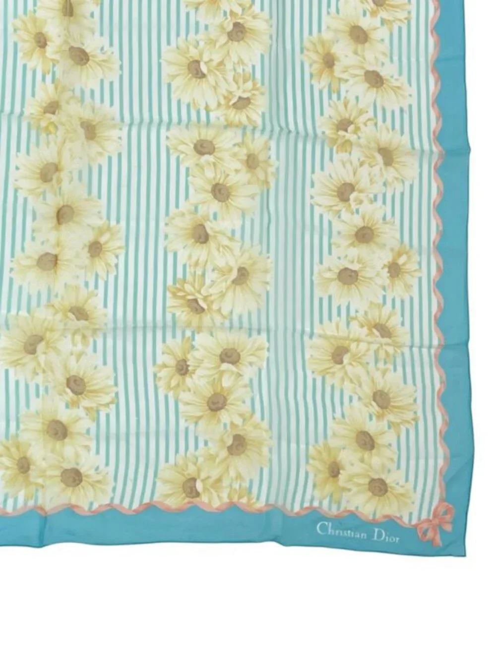 Christian Dior Scarf Silk Floral Pattern Blue